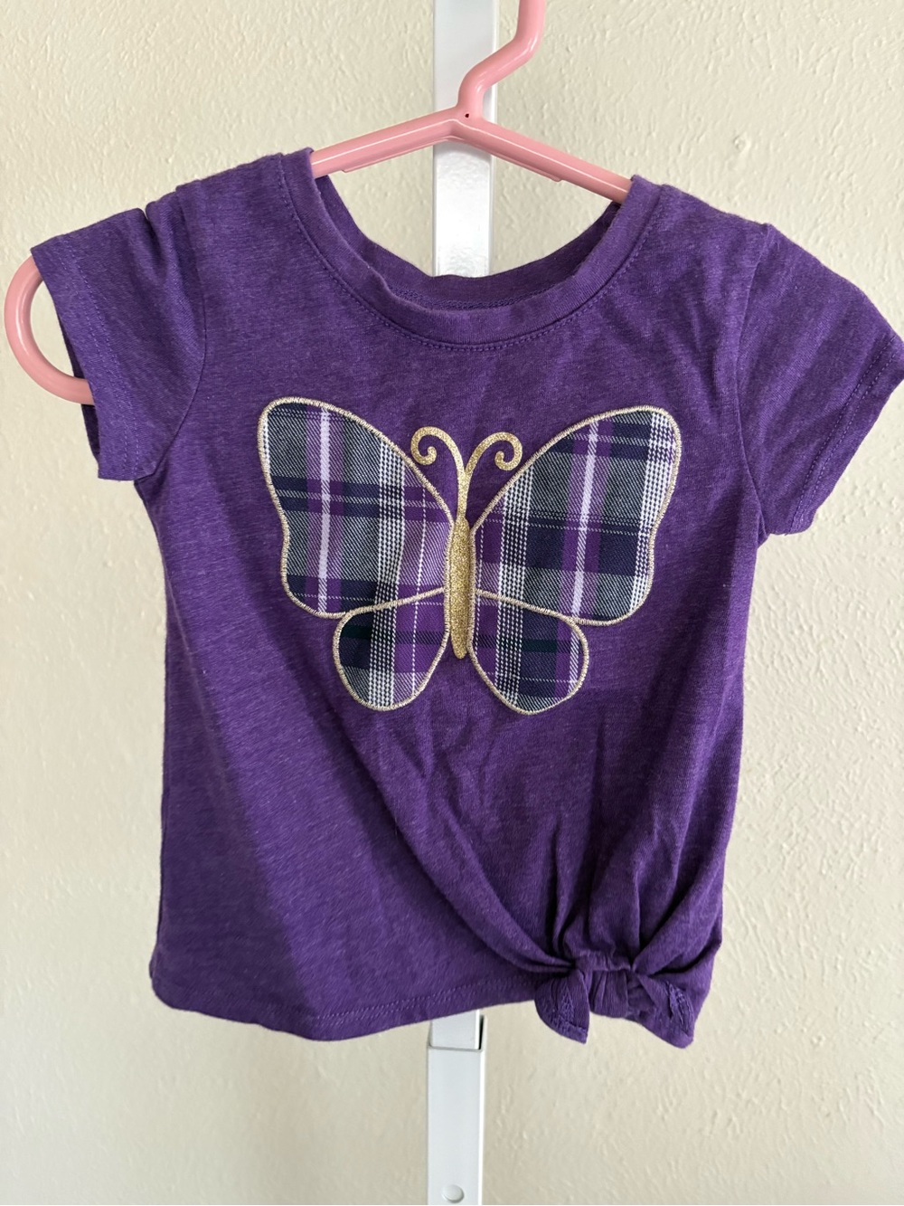 Garanimals Purple Short Sleeve Tee with Plaid Butterfly and Gold Trim